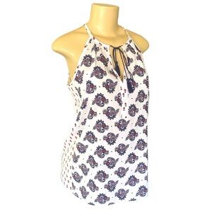 Dalia Paisley Sleeveless V-Neck Womens Size Medium Tasseled Boho Tank Top Blouse